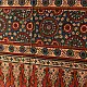 terracotta madder red indigo blue ajrakh cotton stole hand block printed floral sprig body ornate circular mandala border traditional mihrab arched detail artisanal scarf sustainable fashion natural dyed with tassels