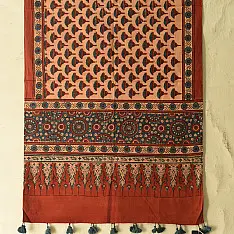 Amoha . अमोहा | Ajrakh Printed - Flower Motif Cotton Stole