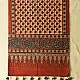 terracotta madder red indigo blue ajrakh cotton stole hand block printed floral sprig body ornate circular mandala border traditional mihrab arched detail artisanal scarf sustainable fashion natural dyed with tassels