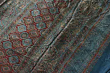 Shruti | Ajrakh Modal Silk Saree - Red & Blue Prints