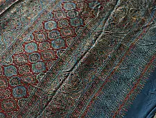 Shruti | Ajrakh Modal Silk Saree - Red & Blue Prints