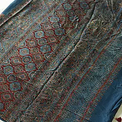 Shruti | Ajrakh Modal Silk Saree - Red & Blue Prints