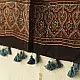 chocolate brown indigo blue ajrakh modal silk dupatta hand block printed jhar floral sprig jaal body ornate circular medallion pallu traditional mihrab arched detail wedding festive wear sustainable luxury natural dyed with tassels