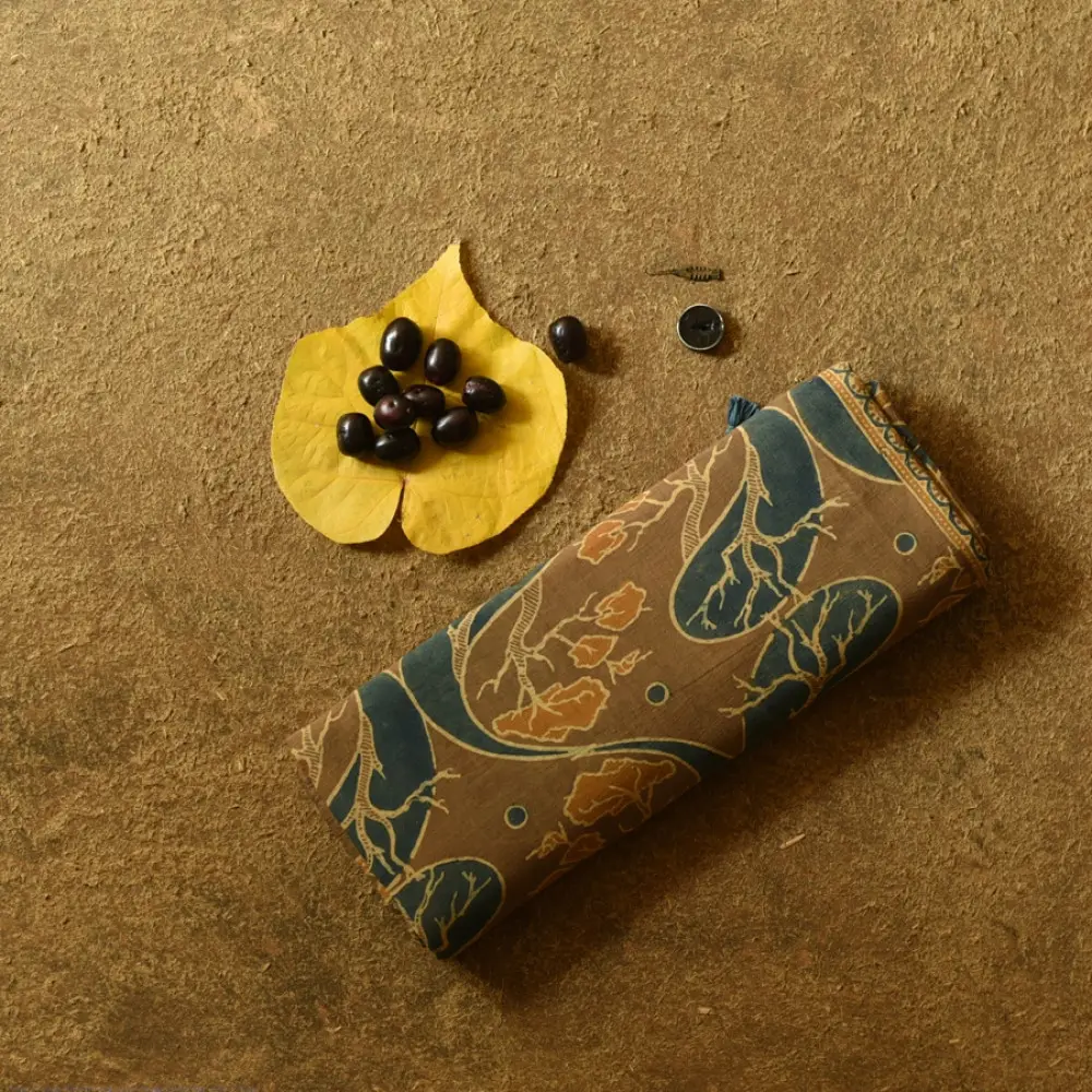 Online Ajrakh Mul Soft Cotton Saree - Tree Motif