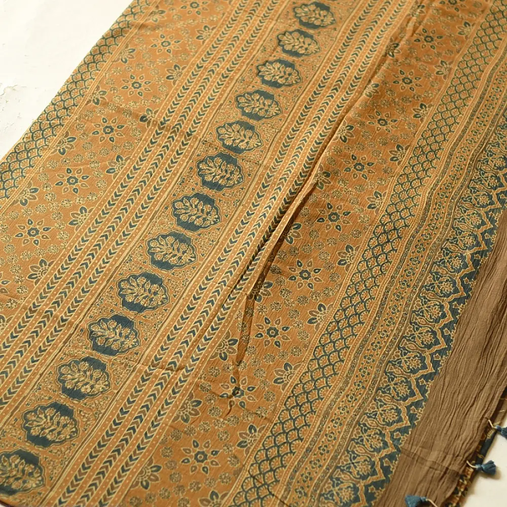 Online Ajrakh Mul Soft Cotton Saree - Tree Motif