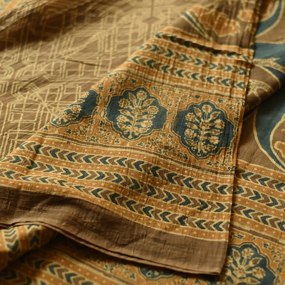 Online Ajrakh Mul Soft Cotton Saree - Tree Motif