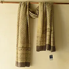 Ajrakh Mulberry Silk Dupatta | Natural dyed - Beige 
