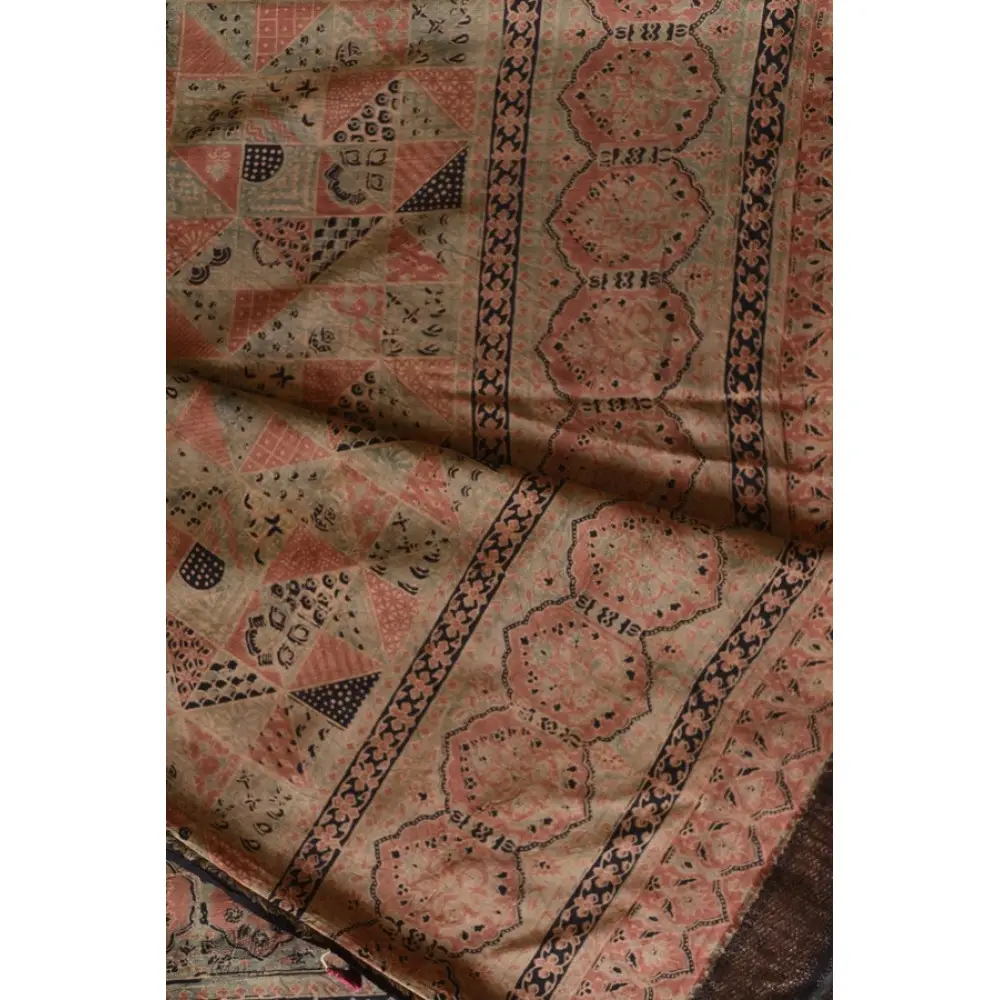 shop Ajrakh Block Printed - Mulberry Silk Saree