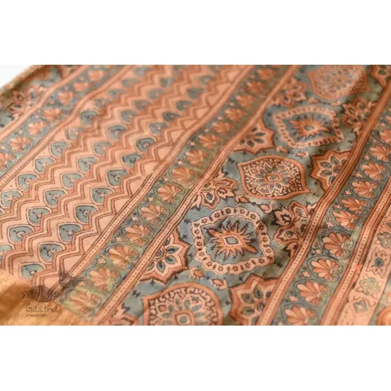 shop Ajrakh Ajrakh Mulberry Silk SareeNatural Dyed Ajrakh Hand Prints Mulberry Silk Saree