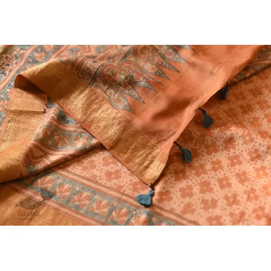 shop Ajrakh Ajrakh Mulberry Silk SareeNatural Dyed Ajrakh Hand Prints Mulberry Silk Saree