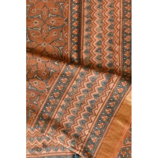 shop Ajrakh Ajrakh Mulberry Silk SareeNatural Dyed Ajrakh Hand Prints Mulberry Silk Saree