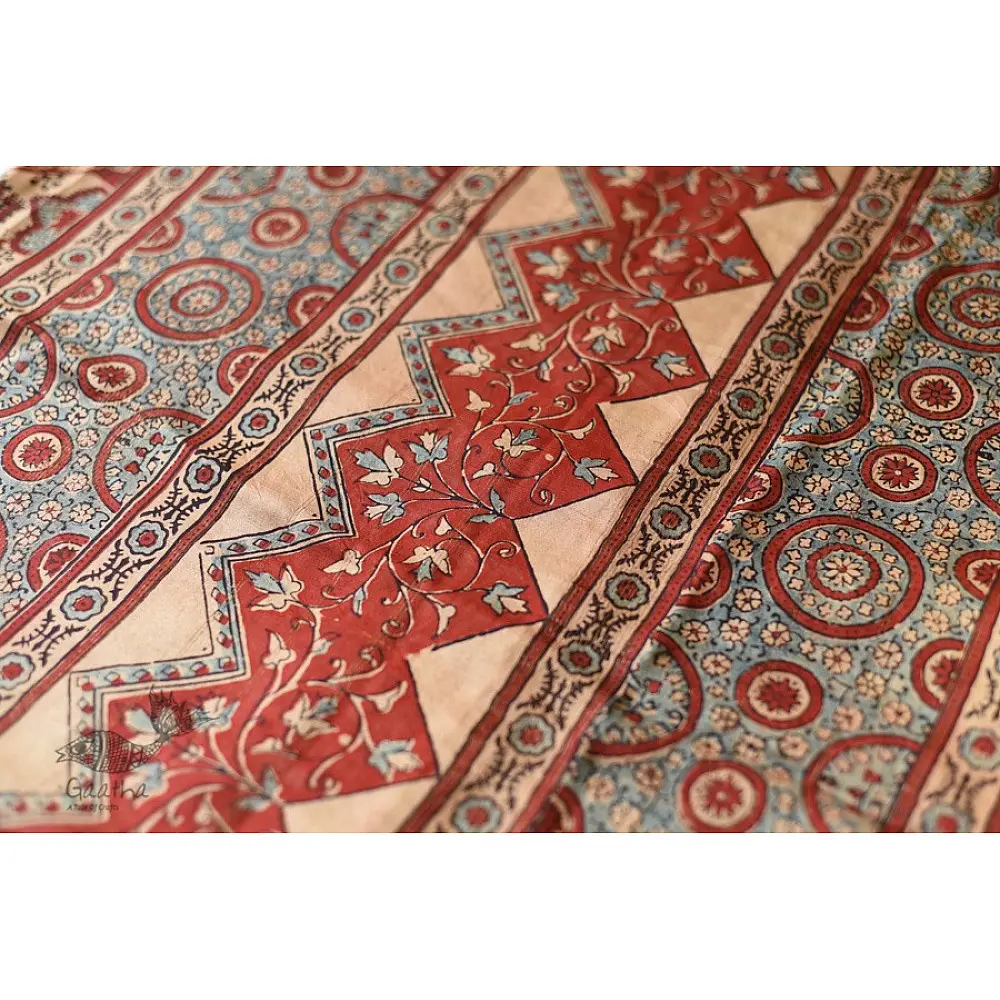 shop Ajrakh Ajrakh Mulberry Silk SareeAjrakh Mulberry Silk Saree - Flower Block Prints