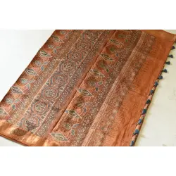 Natural Dyed Mulberry Silk Saree With Ajrakh Block Prints