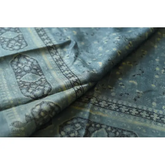 shop Ajrakh Tussar Silk Saree with Natural Dyed Indigo