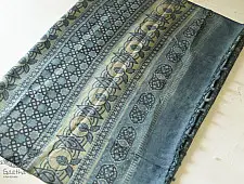 Ajrakh Tussar Silk Saree with Natural Dyed Indigo
