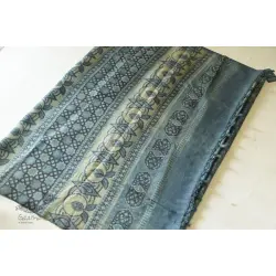 Ajrakh Tussar Silk Saree with Natural Dyed Indigo