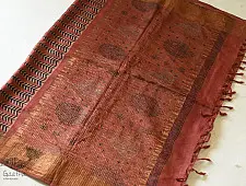 Ajrakh Tussar Silk Saree with Natural Dyed - Zari Border