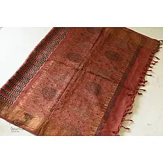 Ajrakh Tussar Silk Saree with Natural Dyed - Zari Border