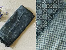 Ajrakh Tussar Silk Saree with Natural Dyed Indigo