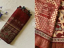 Mulberry Silk Saree ~ Ajrakh Block Prints