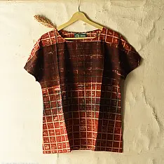 Natural Dyed ~ Ajrakh Printed Cotton Bat Wings Sleeve Top
