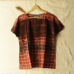 Natural Dyed ~ Ajrakh Printed Cotton Bat Wings Sleeve Top