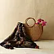black ajrakh silk square scarf geometric floral pattern hand block printed natural dyed scarf tassels