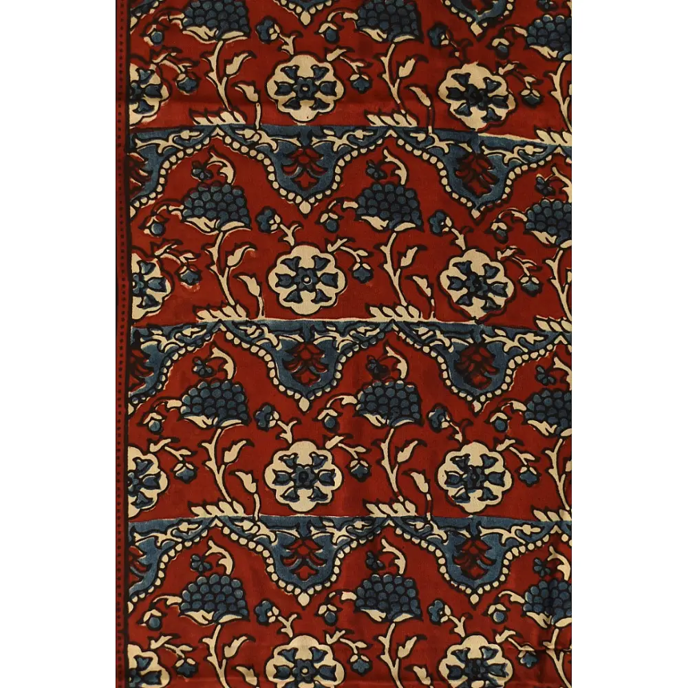 madder red indigo blue ajrakh modal silk dupatta hand block printed floral vine jaal body ornate zigzag leheriya pallu traditional mihrab arched detail wedding festive wear sustainable luxury natural dyed with tassels