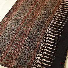 Charu . चारु | Ajrakh Printed Mul Cotton Black Saree