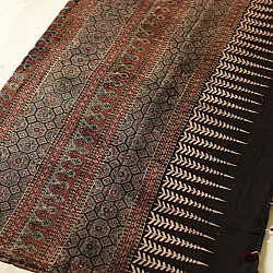 Charu . चारु | Ajrakh Printed Mul Cotton Black Saree