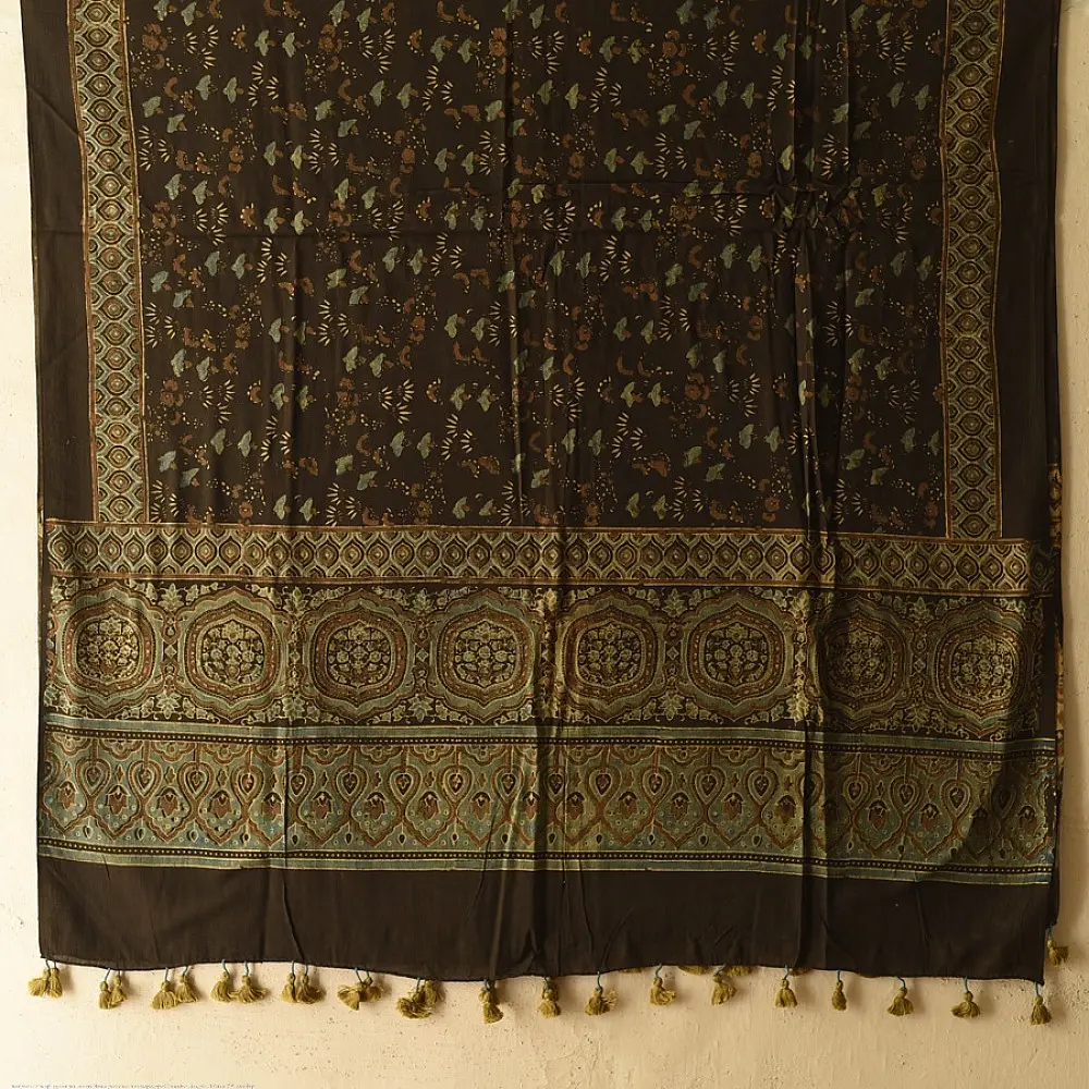 Multi-coloured Ajrakh block print dupatta with rich earthy tones