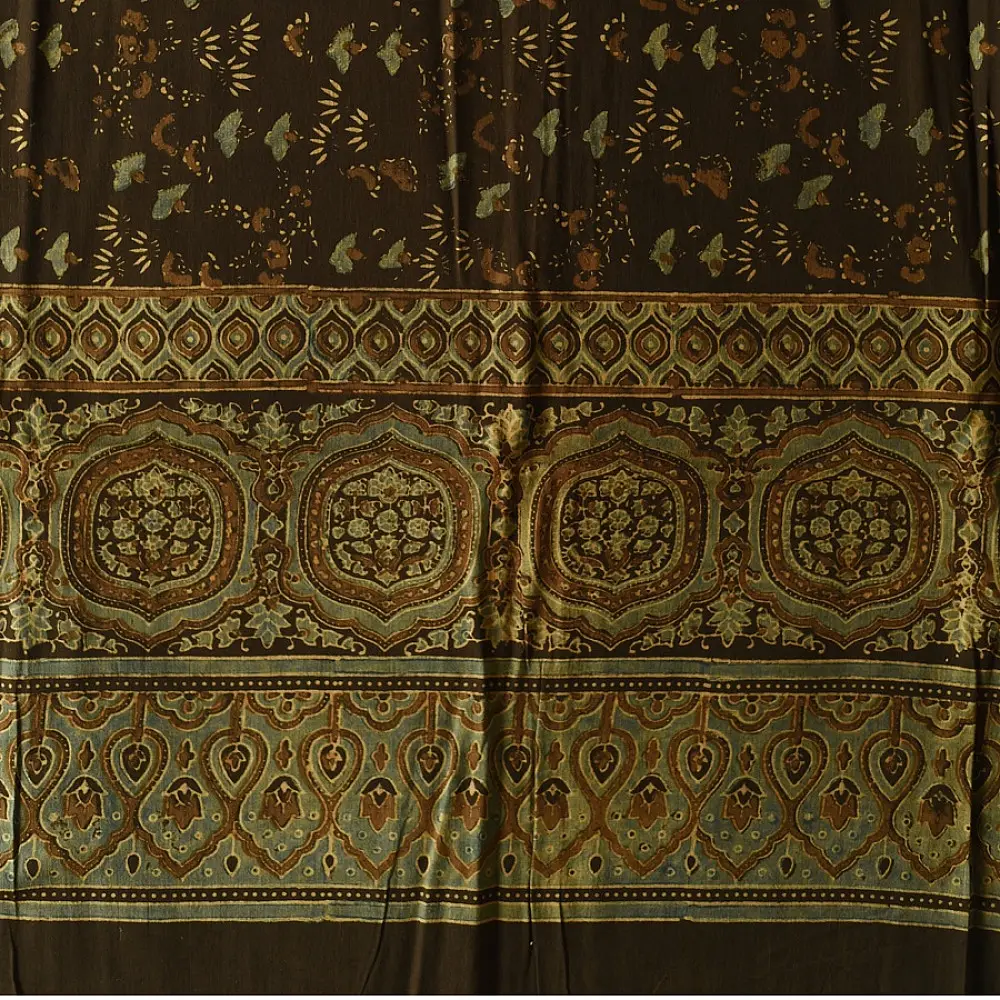 Multi-coloured Ajrakh block print dupatta with rich earthy tones
