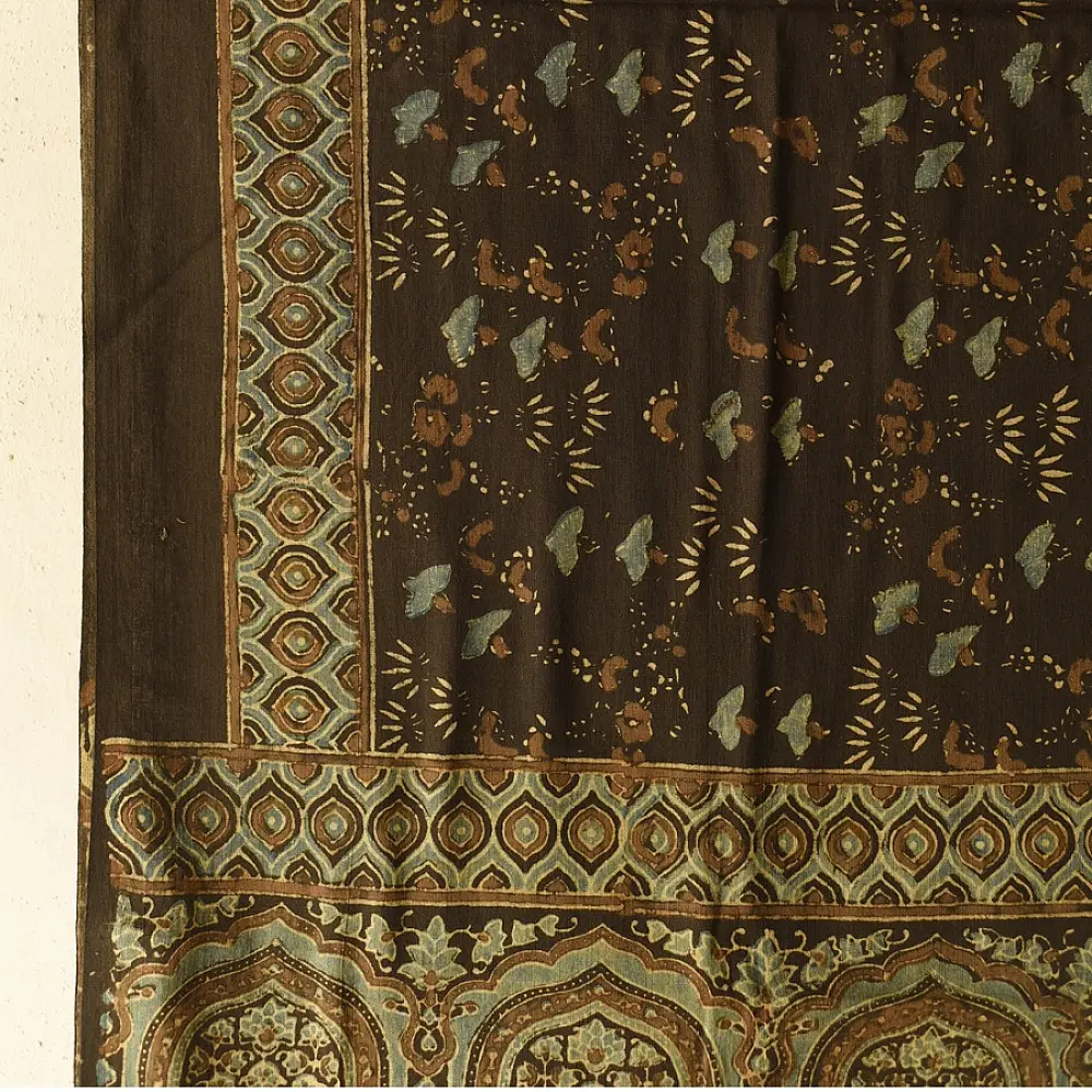 Multi-coloured Ajrakh block print dupatta with rich earthy tones