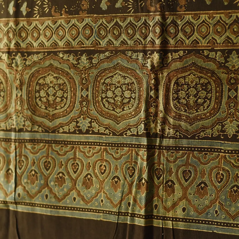 Multi-coloured Ajrakh block print dupatta with rich earthy tones
