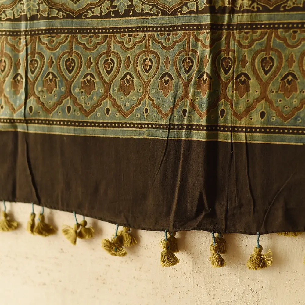 Multi-coloured Ajrakh block print dupatta with rich earthy tones