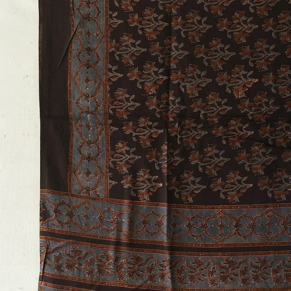Ajrakh printed cotton dupatta with intricate hand carved block patterns