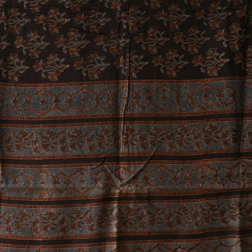 Ajrakh printed cotton dupatta with intricate hand carved block patterns