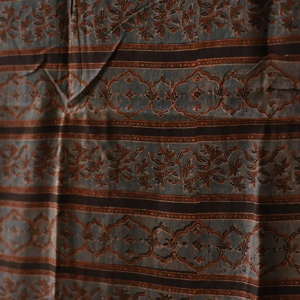 Ajrakh printed cotton dupatta with intricate hand carved block patterns