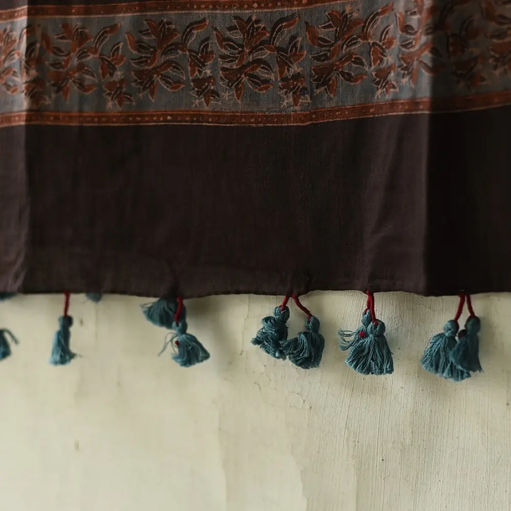 Ajrakh printed cotton dupatta with intricate hand carved block patterns