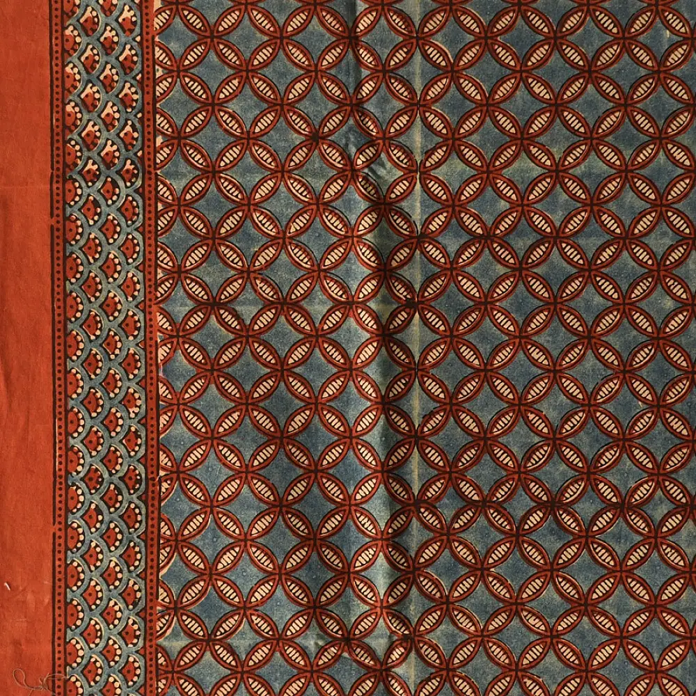 red ajrakh cotton square scarf indigo blue black geometric trellis block print hand block printed natural dyed scarf tassels