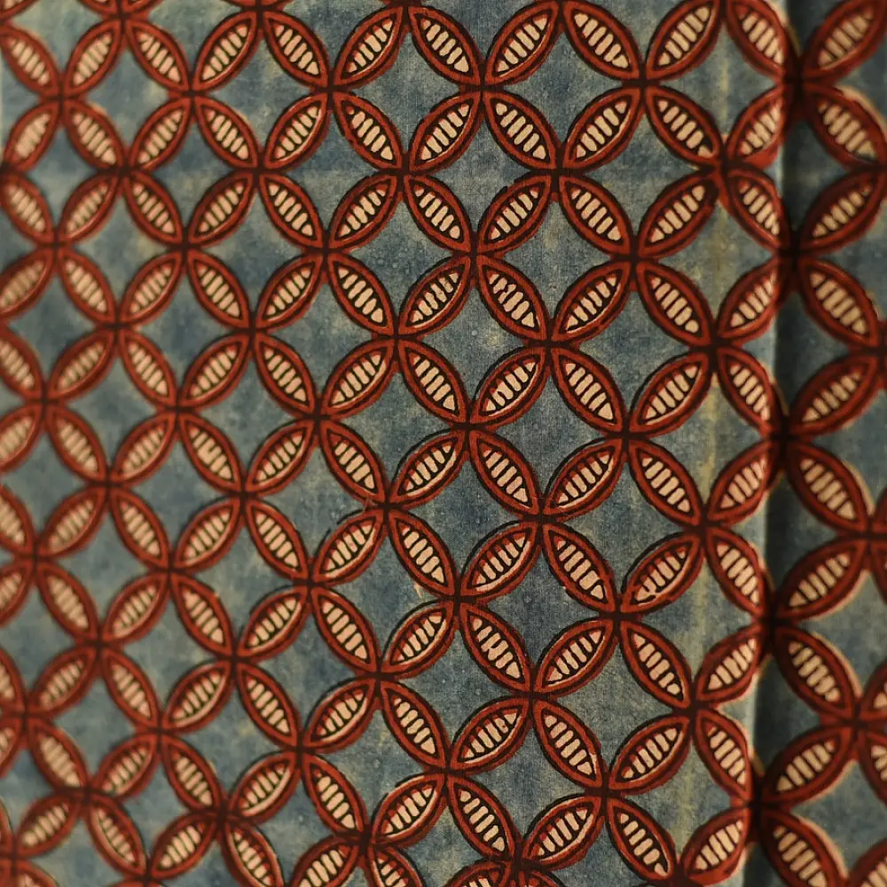 red ajrakh cotton square scarf indigo blue black geometric trellis block print hand block printed natural dyed scarf tassels