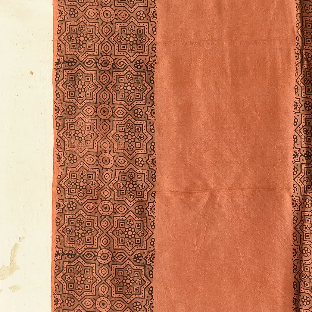 mulberry silk ajrakh dupatta terracotta red black vertical panel block print geometric border hand block printed natural dyed silk dupatta