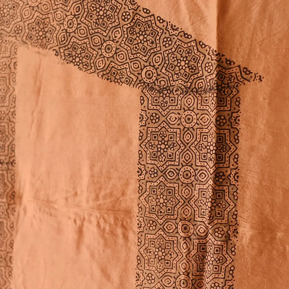 mulberry silk ajrakh dupatta terracotta red black vertical panel block print geometric border hand block printed natural dyed silk dupatta