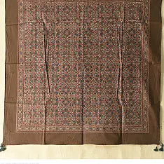 Neelanjana . नीलांजना ~ Square Ajrakh Block Printed Cotton Brown Scarf