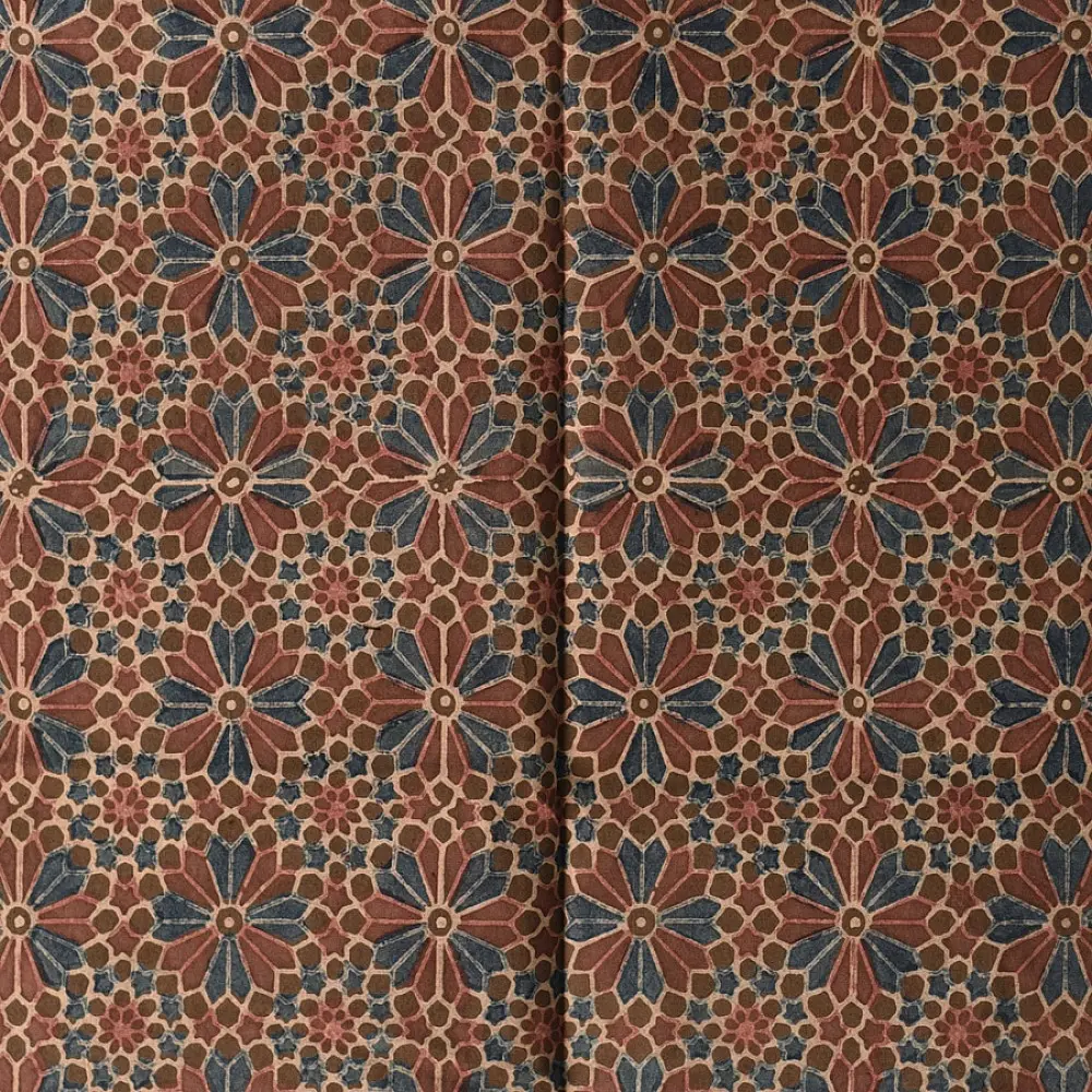 brown ajrakh silk square scarf blue red floral block print hand block printed natural dyed scarf tassels