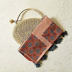 Amoha . अमोहा | Ajrakh Block Printed Cotton Beige Stole