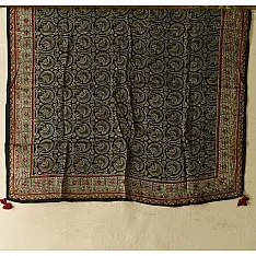 Neelanjana . नीलांजना ~ Ajrakh Black Square Modal Silk Scarf