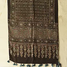 Anagi | Natural Dyed Ajrakh - Modal Silk Carbon Black Stole