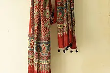 Ajrakh Mulberry Silk Dupatta | Natural dyed - Red