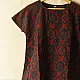 deep indigo blue and madder red ajrakh cotton top geometric diamond jaal block print hand block printed boxy fit artisanal blouse women sustainable fashion natural dyed